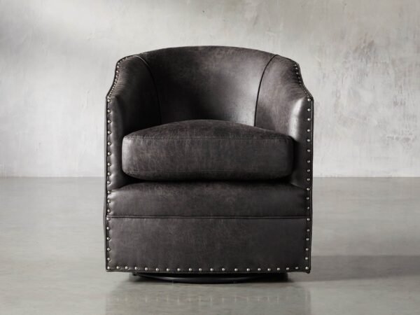 Giles Faux Leather Swivel Chair with Nailheads